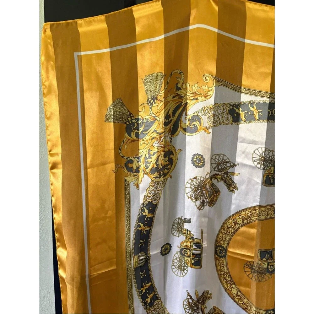 Large Scarf with Gold Black White Stage Coach Print.
